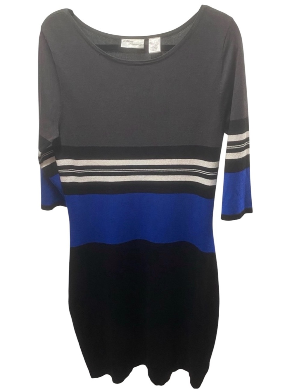 Allison‎ Brittney Blue/Black/White Striped Sweater Dress Bodycon size L